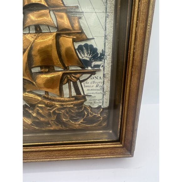 50s Mid Century Vtg Gold Clipper Ship Pirate Sailing Wall Hanging Framed 3D - Picture 4 of 11